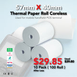 57mm X 40mm 65gsm Thermal Paper Roll Coreless | 10 Pack ( 100 Roll ) | 25% Off.