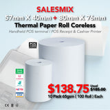 57mm X 40mm SALESMIX 80mm X 76mm | 10 Pack 65gsm ( 100 Roll ) Each | 25% Off